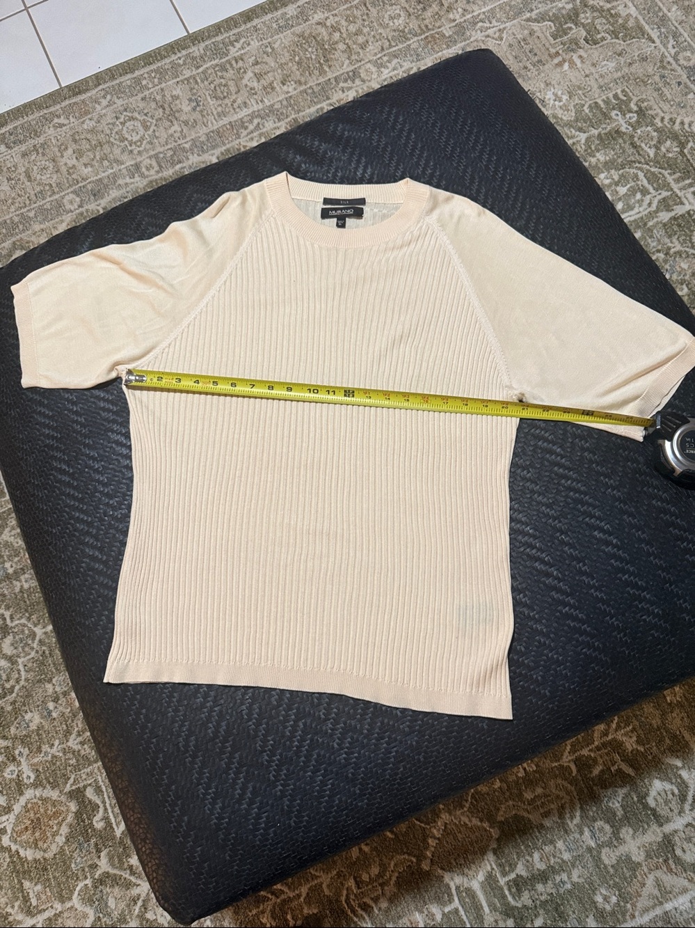 Murano 100% Silk Ribbed Knit Ivory Raglan Blouse Womens XXL Luxury Old Money